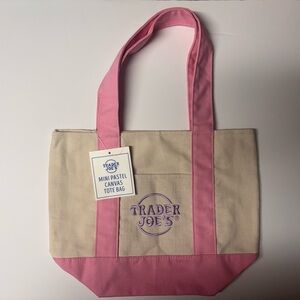 Trader Joe's Pink and Cream Canvas Tote Bag